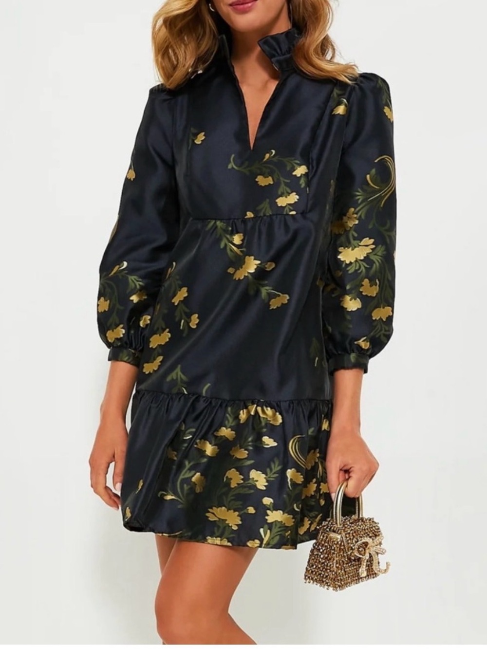 Navy w/ Gold Tuckernuck Floral Dress Sz S